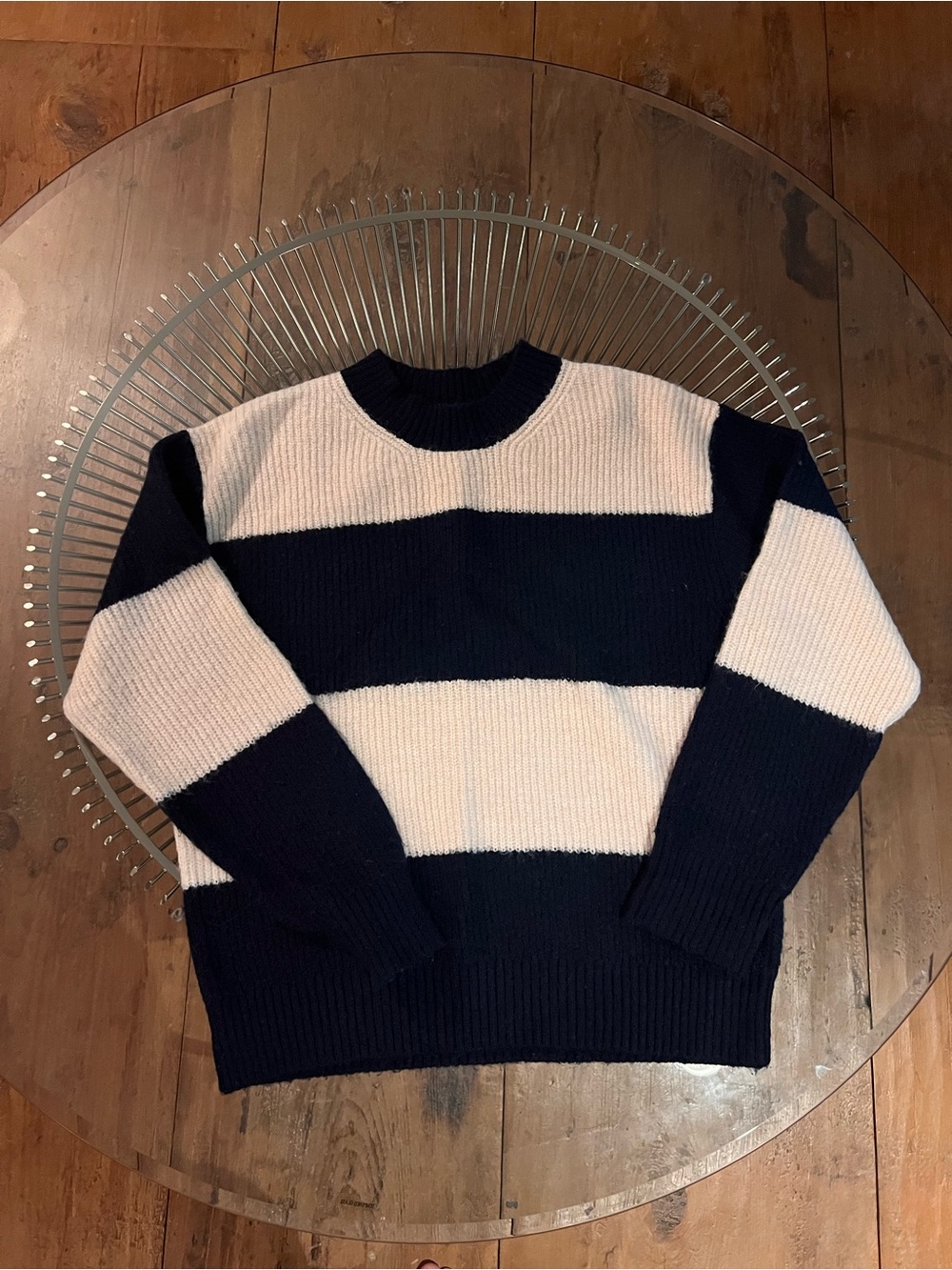Navy and White Striped Crewneck Sweater